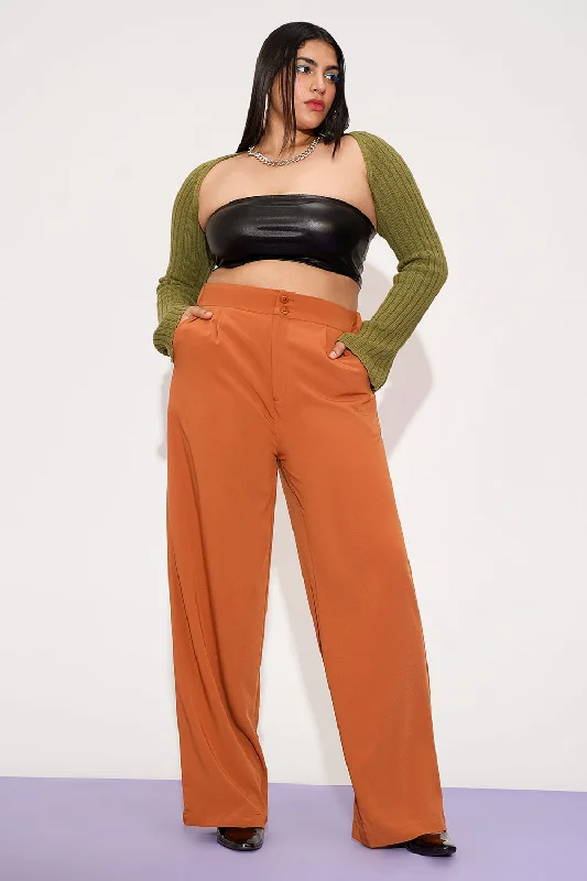 Boutique style Sienna Rust Curve Pleated Double Button Korean Pants