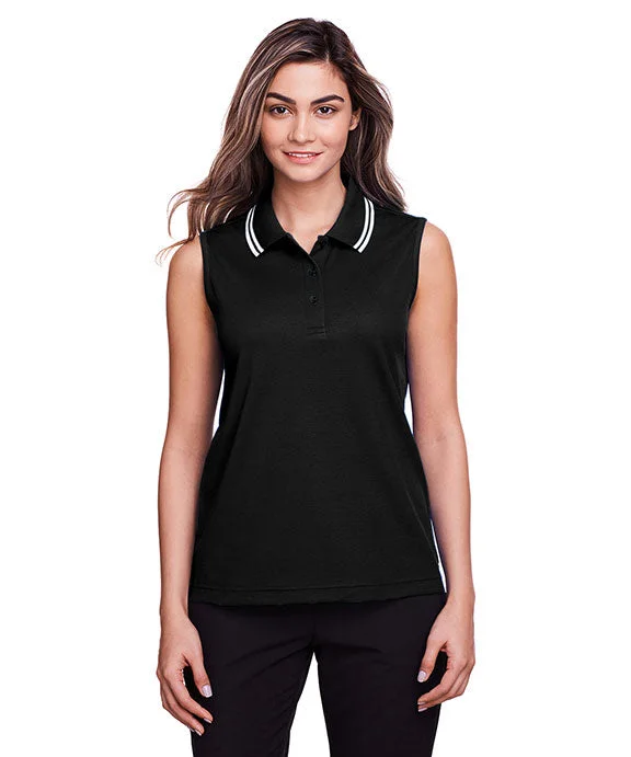 Lazy Home DG20SW - Devon & Jones CrownLux Performance® Ladies Plaited Tipped Sleeveless Polo Shirt | Black/White