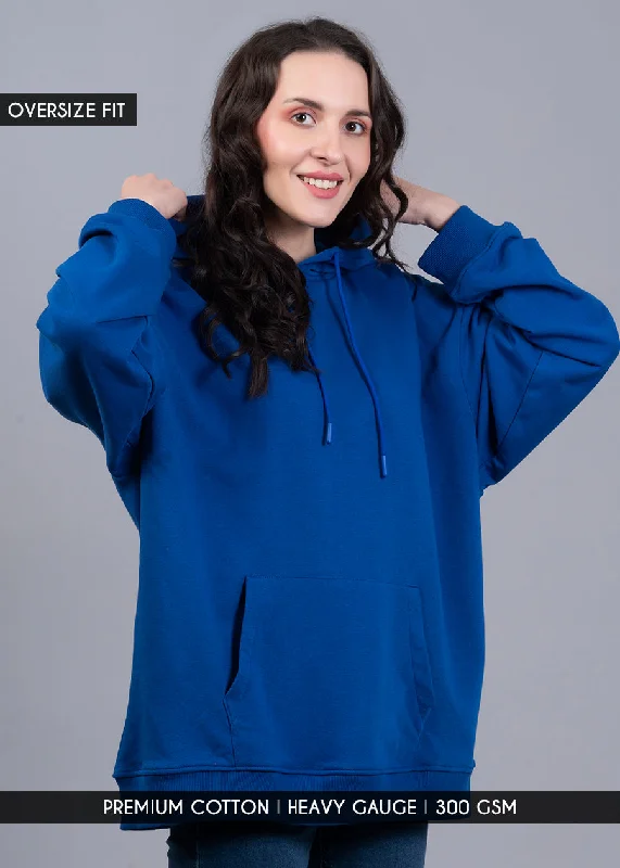 Fashion Wear Solid Royal Blue Women Drop Shoulder Terry Hoodie