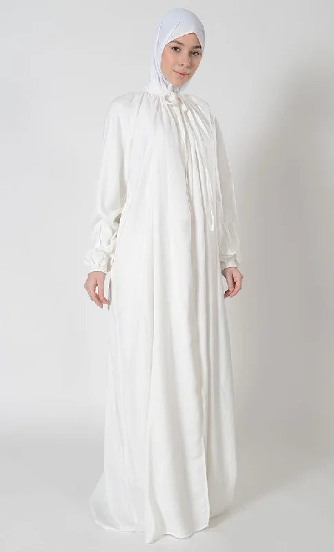Design Trend Necktie Hajj Umrah front open pleated Abaya dress with Lining