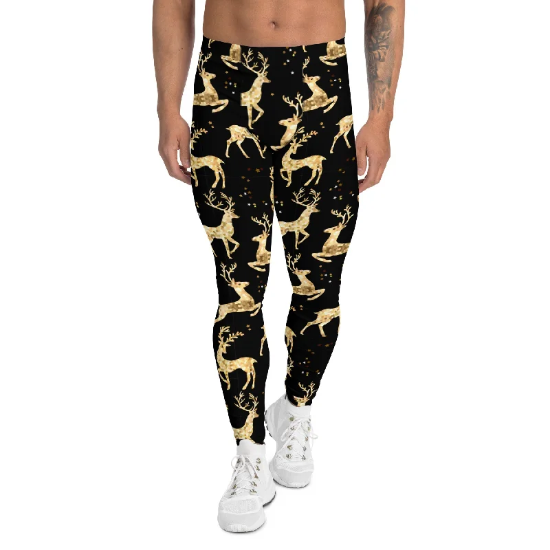 Stylish Wear Golden Reindeers Print Men's Leggings