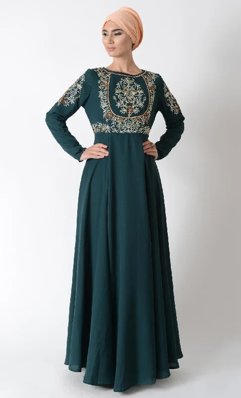 Sweet Breath Floral embroidered tradtitional abaya dress and hijab set