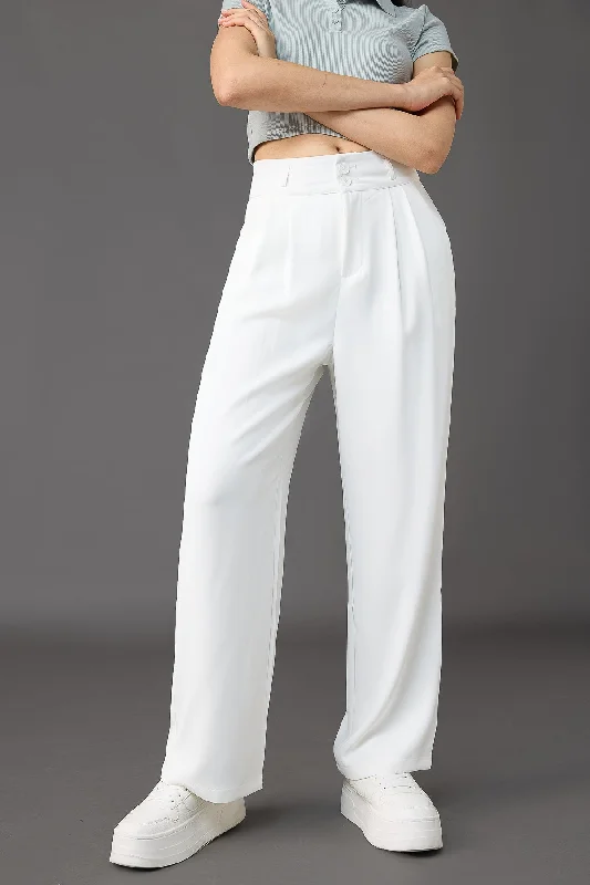 Unique Fashion Seoul White Korean Pleated Pants
