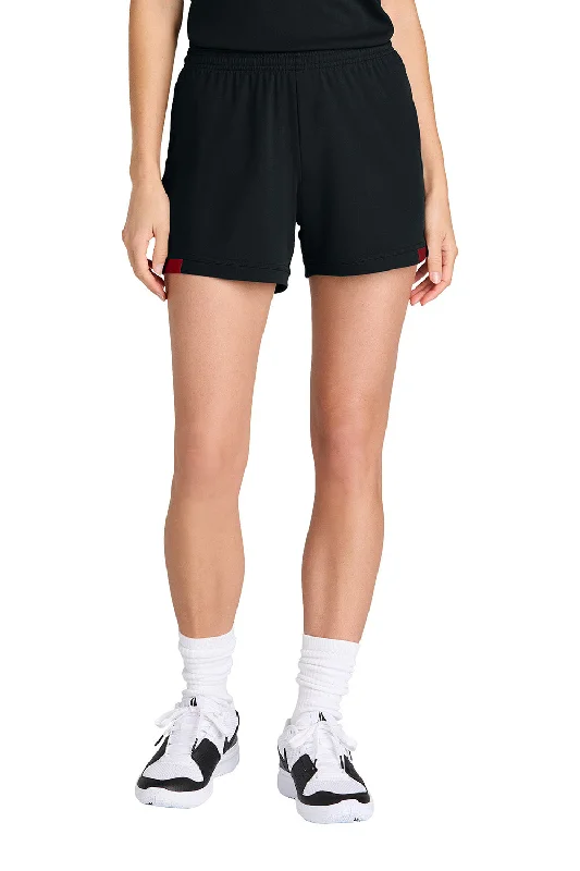 Wearable At Home Or Out Sport-Tek Womens Club Moisture Wicking Shorts - Black/Deep Red - NEW