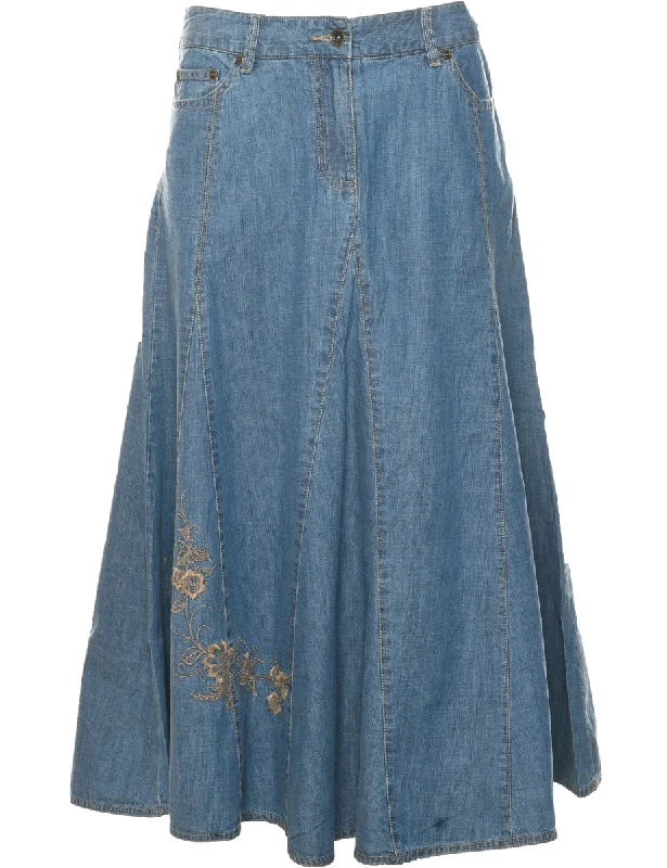 Sweet Girl Floral Pattern Denim Skirt - M