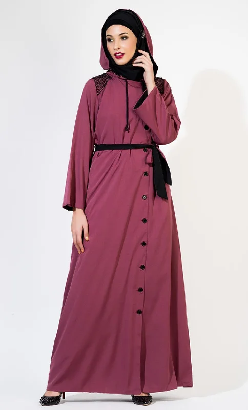 Soft Fabrics Sequins embellished hoodie style abaya dress