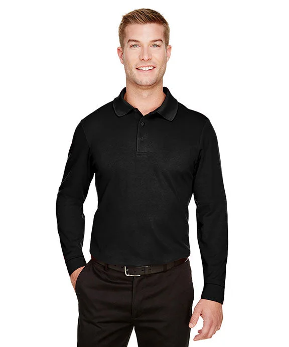 Unique Prints DG20LT - Devon & Jones CrownLux Performance® Tall Plaited Long Sleeve Polo Shirt | Black