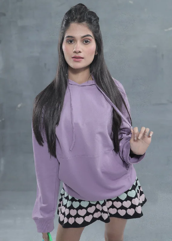 Weekend Style Solid Women Drop Shoulder Loose Fit Hoodie | Lilac | Pronk