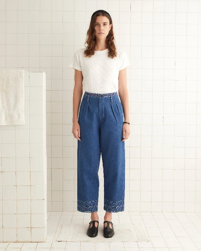 Hip-hop Style Embroidered Denim Murray Trousers