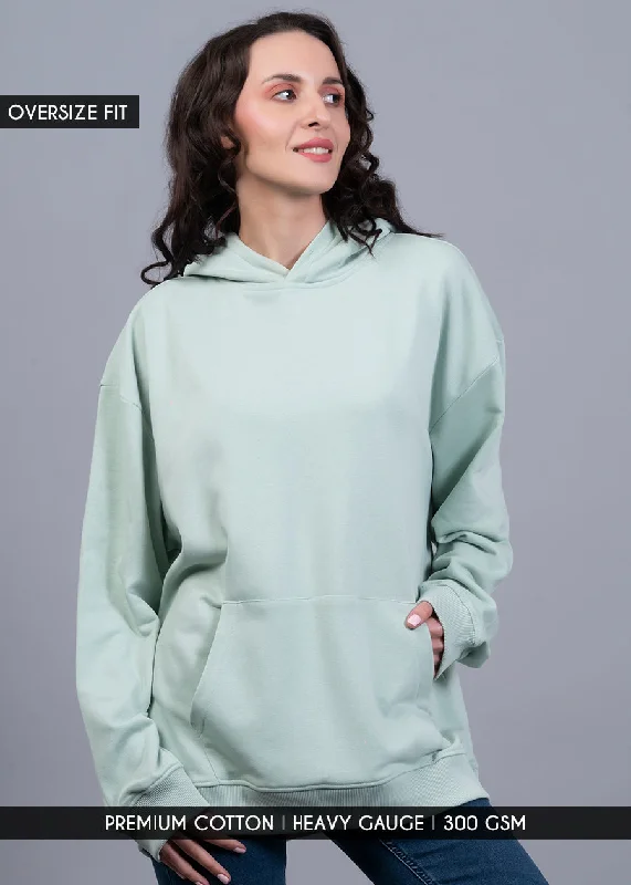 Minimal Classic Solid Mint Green Women Drop Shoulder Terry Hoodie | Pronk