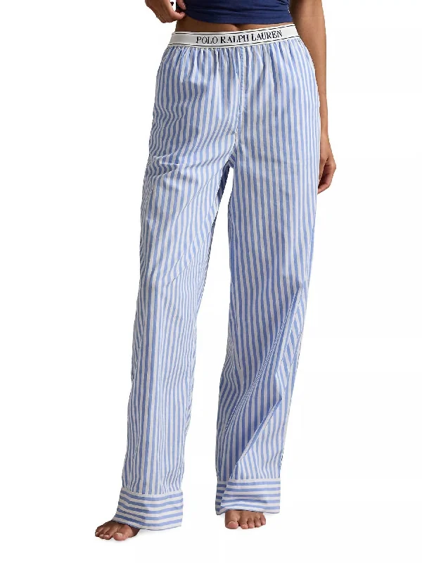 Leisure Travel Shirting Stripes Striped Cotton Pants In White Cloud Hydrangea
