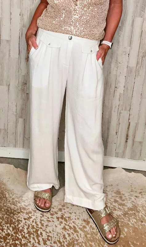 Sports Vitality Style Coco Wide Leg Linen Pants In White