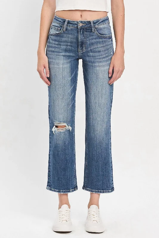 Round neck design High Rise Ankle Straight Jeans In Prominent