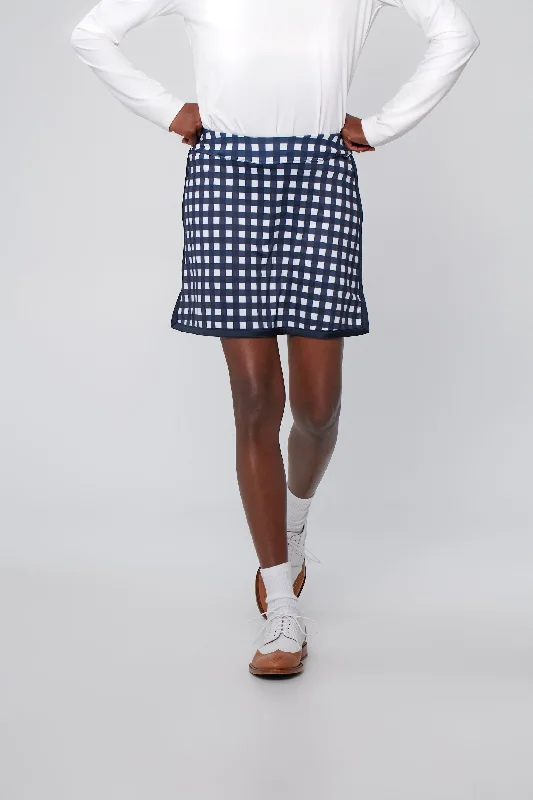 Customized Version Navy Trellis Gingham 16 Inch Karrie Golf Skirt
