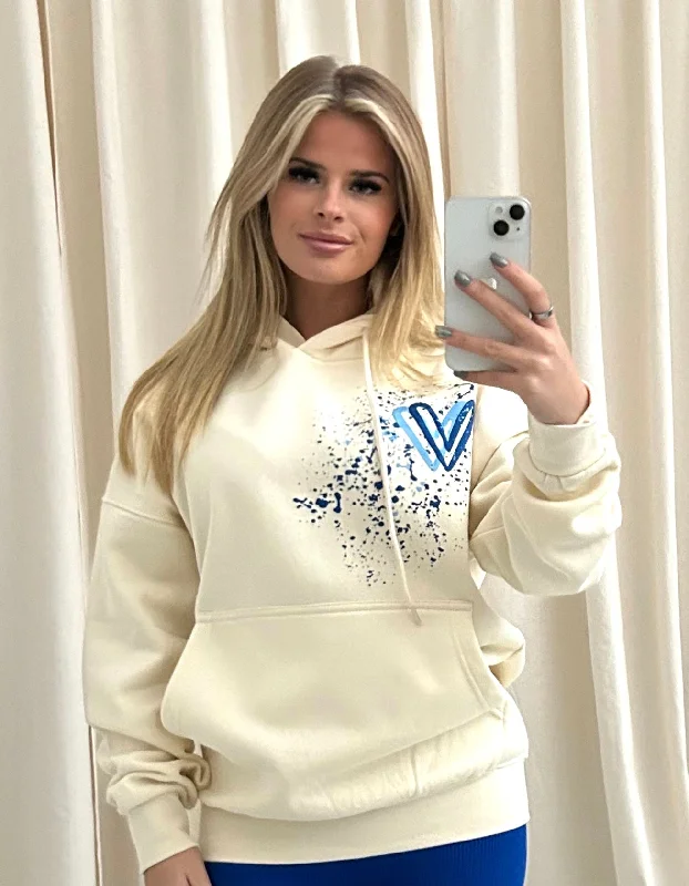 Personalized Wear Royal Blue Heart Graffiti Hoodie Cream