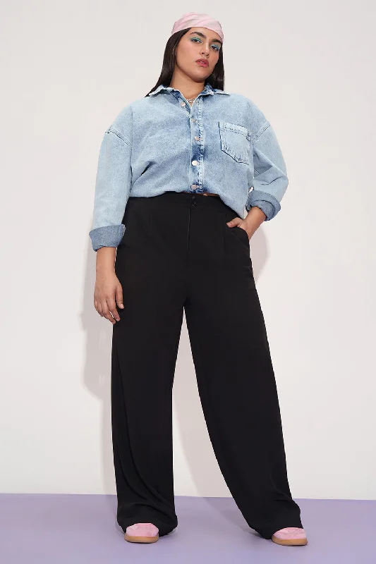 Street Letter Style Luna Night Curve Pleated Double Button Korean Pants