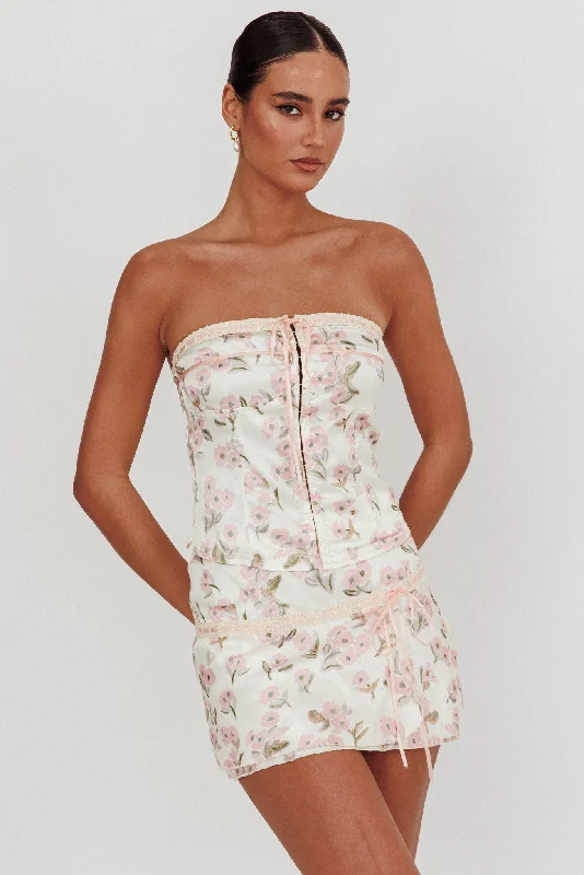 Exquisite Tailoring Tiya Lace Trim Mini Skirt Floral Pink
