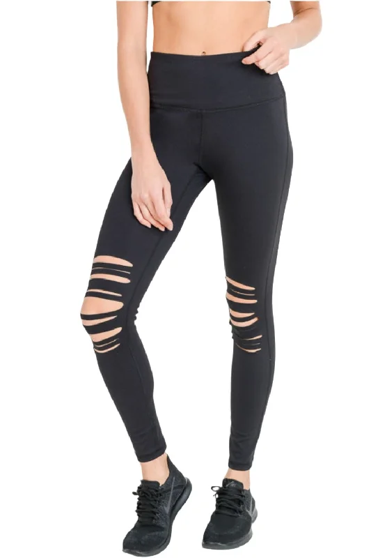 Casual And Comfortable Mono B Shredded Knee Laser-Cut High Waist Leggings APH6151
