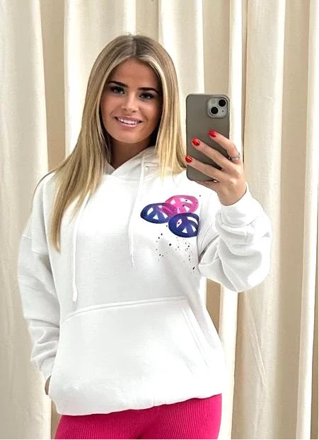 Fashionable And Versatile Peace & Love Graffiti Hoodie White