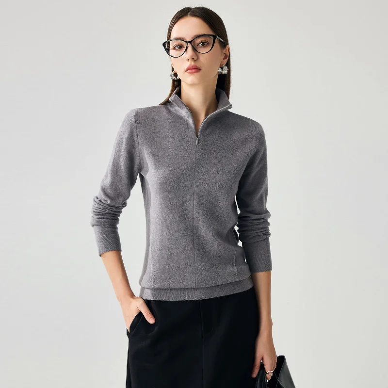 Soft Style 100% Cashmere Womens Half-Zip Mock Neck Pullover Sweater