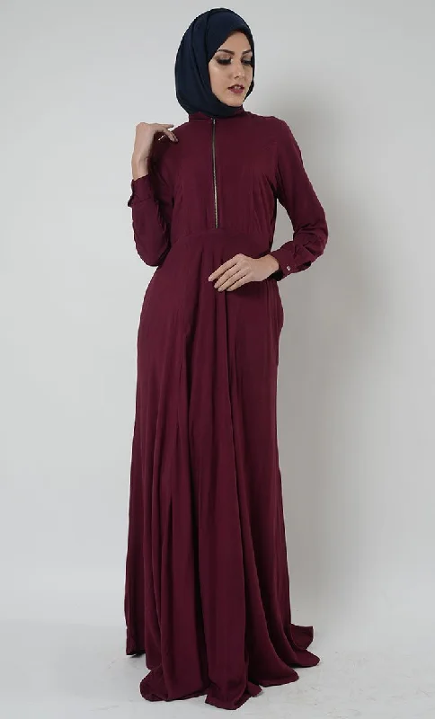 Fashion Concept Short collar and zipper detail basic abaya dress