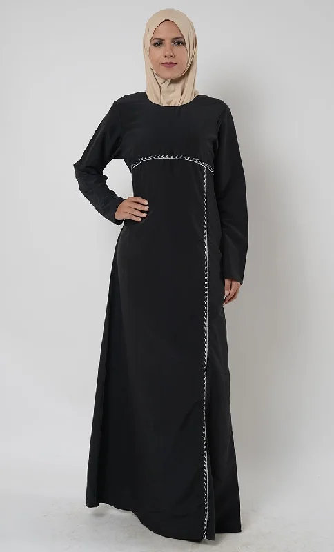 Exquisite Details Contrast color embroidered trims muslimah abaya dress