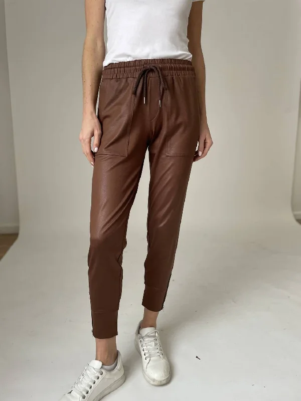 Fashion Comfort Headliner Coated Zip Jogger In Cinnamon