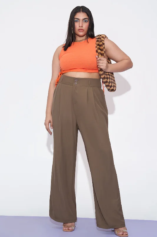 Daily Comfort Mocha Mist Curve Pleated Double Button Korean Pants