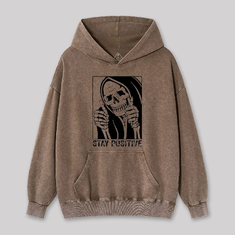 Relaxed Fit Skull Stay Positive Skeleton Washed Hoodie