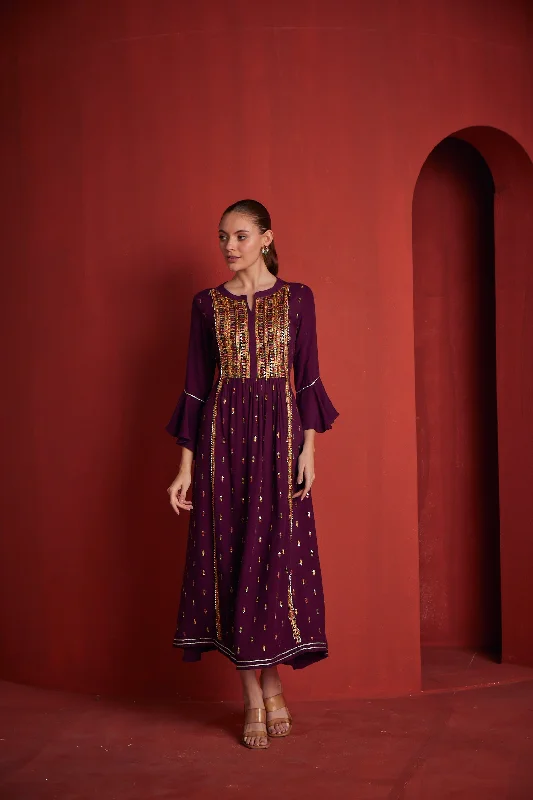 Fresh And Simple Neeru's Womens Wine Color Rayon Fabric Dress