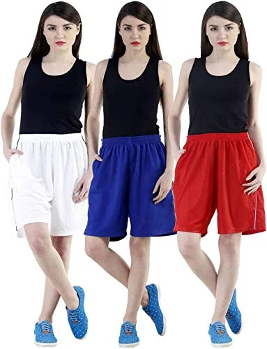 Sports And Leisure Dee Mannequin Jolly Cotton Shorts for Female Set of 3 (White / Royal Blue / Red)