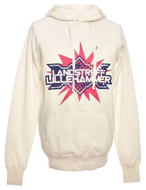 Street Vertical And Horizontal Design White Printed Hoodie - L