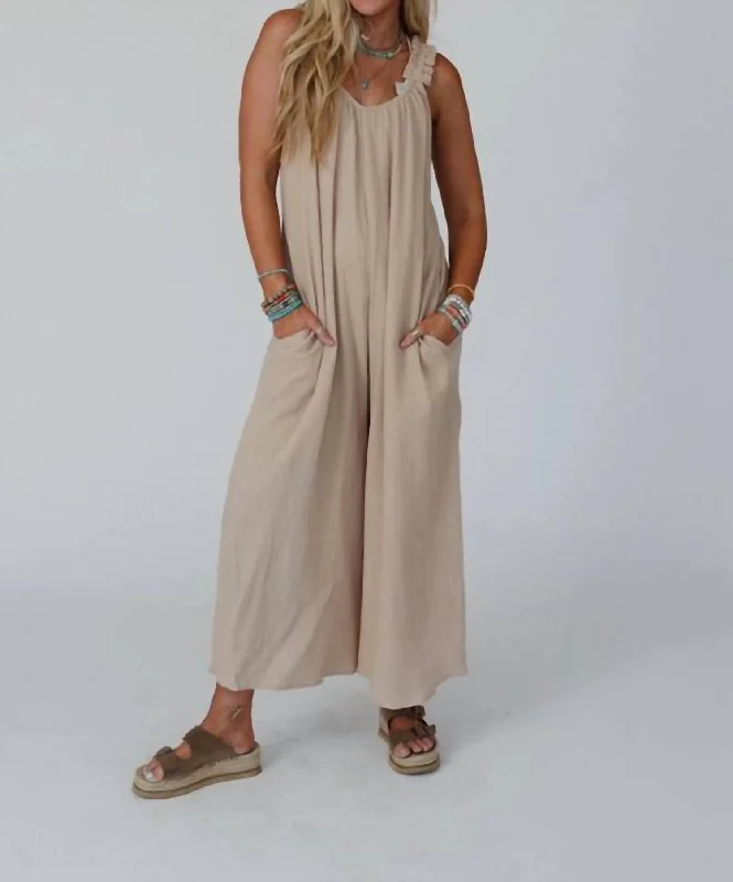 Cozy Shirts Seraphina Jumpsuit In Khaki
