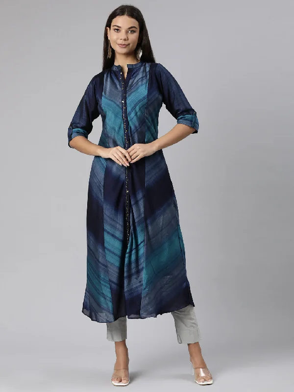 Free and comfortable Neeru's Blue Straight Casual Graphic Dresses