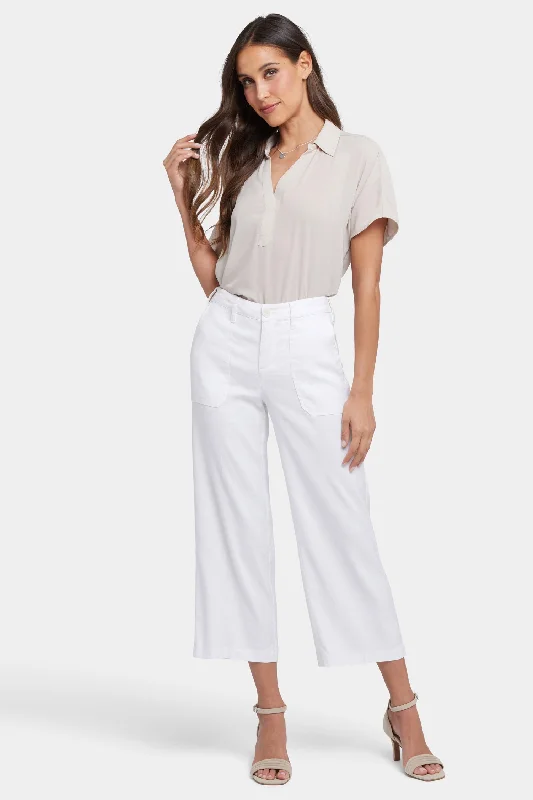 High-end Sense Wide Leg Cargo Capri Pants - Optic White