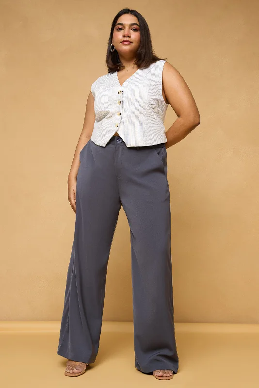 Elegant Classic Curve Charcoal Grey Sleek Korean Pants