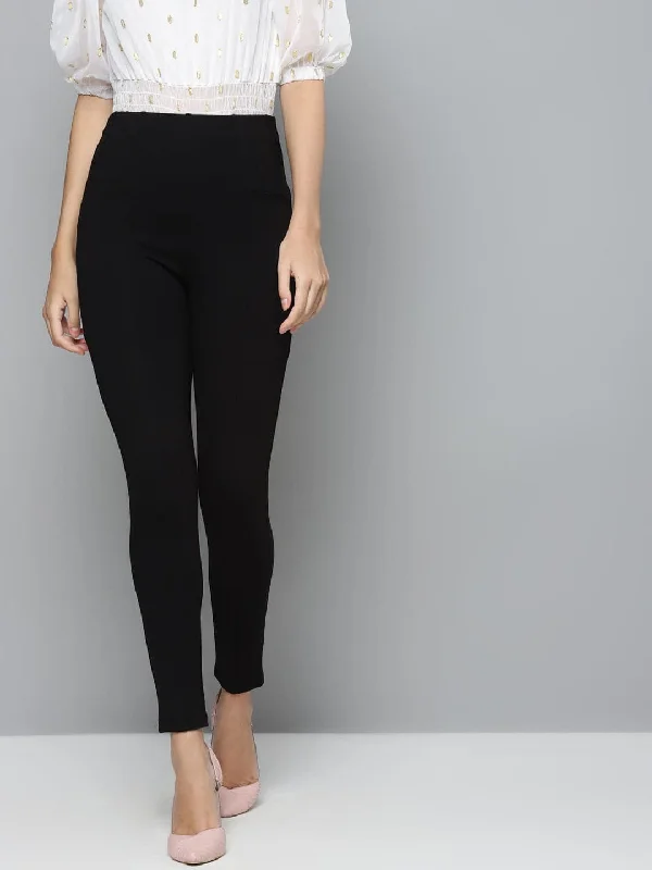 Elegant and noble Black Back Zipper High Waist Jeggings