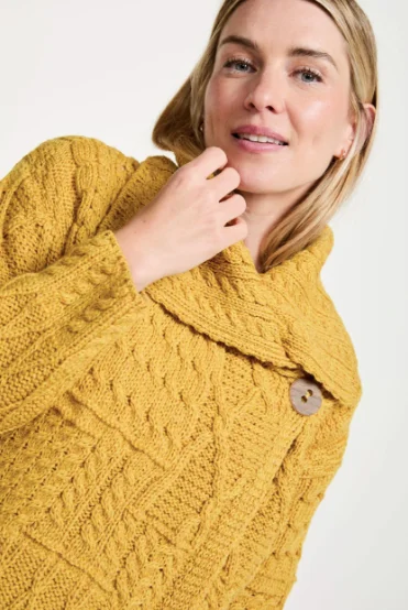 Elegant Temperament Aran - Merino Patchwork one button collar cardigan - Sunflower