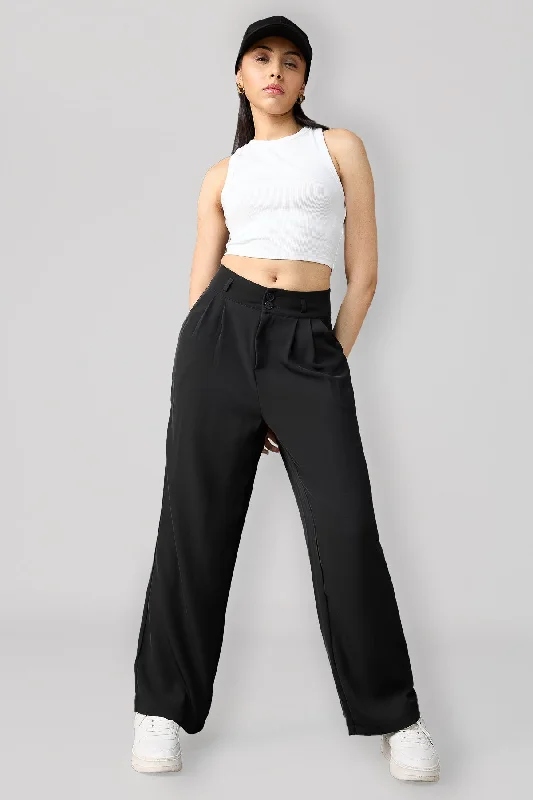 Classic Items Classic Pleated Wide Leg Korean Pants - Black