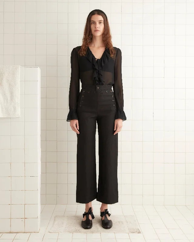 Comfortable Series Linen Sailor Trousers - Black