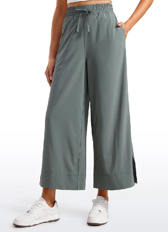 Spiritual Vitality Feathery-Fit Soft Wide Leg High Waisted Capri Pants with Pockets 25''