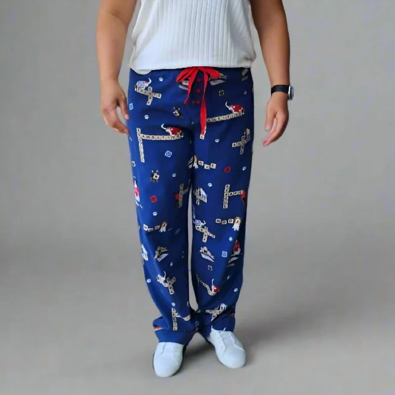 Cozy Outerwear Dog Print Flannel Pants In Blue