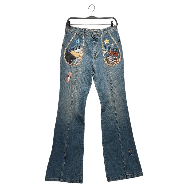 Light And Breathable COACH/Bootcut Pants/4/Border/Cotton/BLU/patches