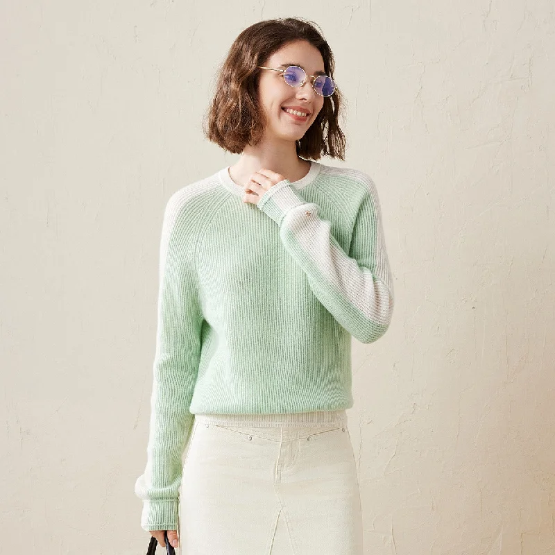 Free And Comfortable 100% Cashmere Color Block Raglan Sleeve Knit Sweater