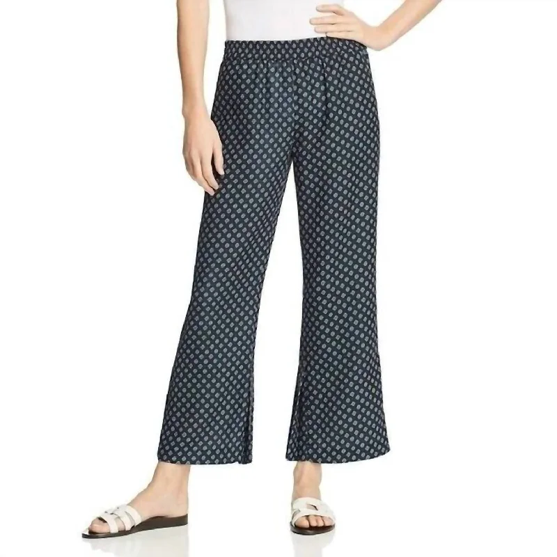 Fashionable In The Times Micro Floral Print Pleated Hem Cropped Pants In Blue