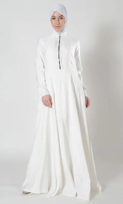 High-quality Design Front Zipper detail pleated Umrah Hajj Abaya dress