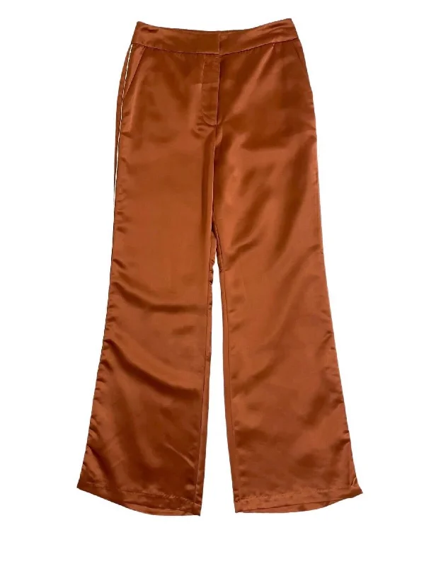 Retro Fashion Women's Satin Piping Wide Leg Pants In Brown