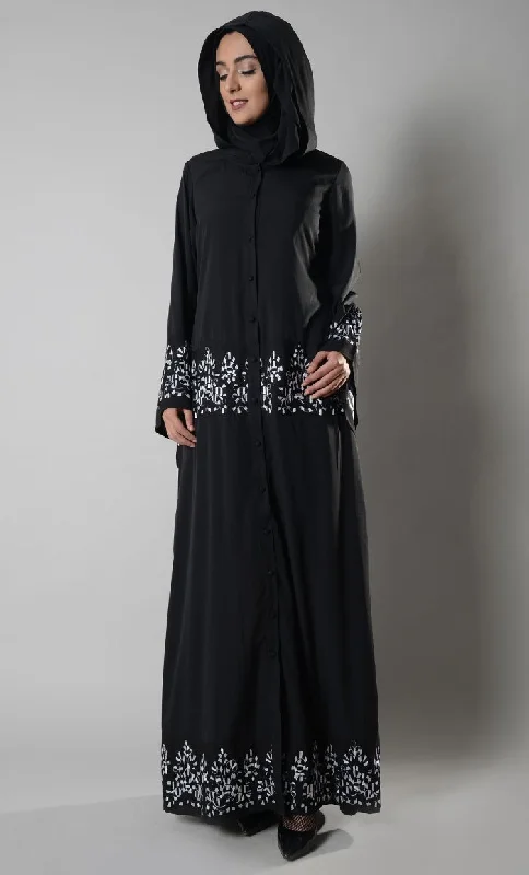 British Style Hoodie style floral embroidered abaya dress