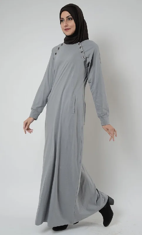 Elegant Outline Buttoned shoulders detail basic everyday wear abaya dress