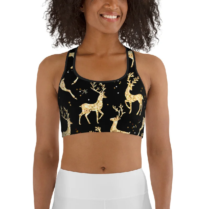 Everyday Comfort Golden Reindeers Print Sports Bra